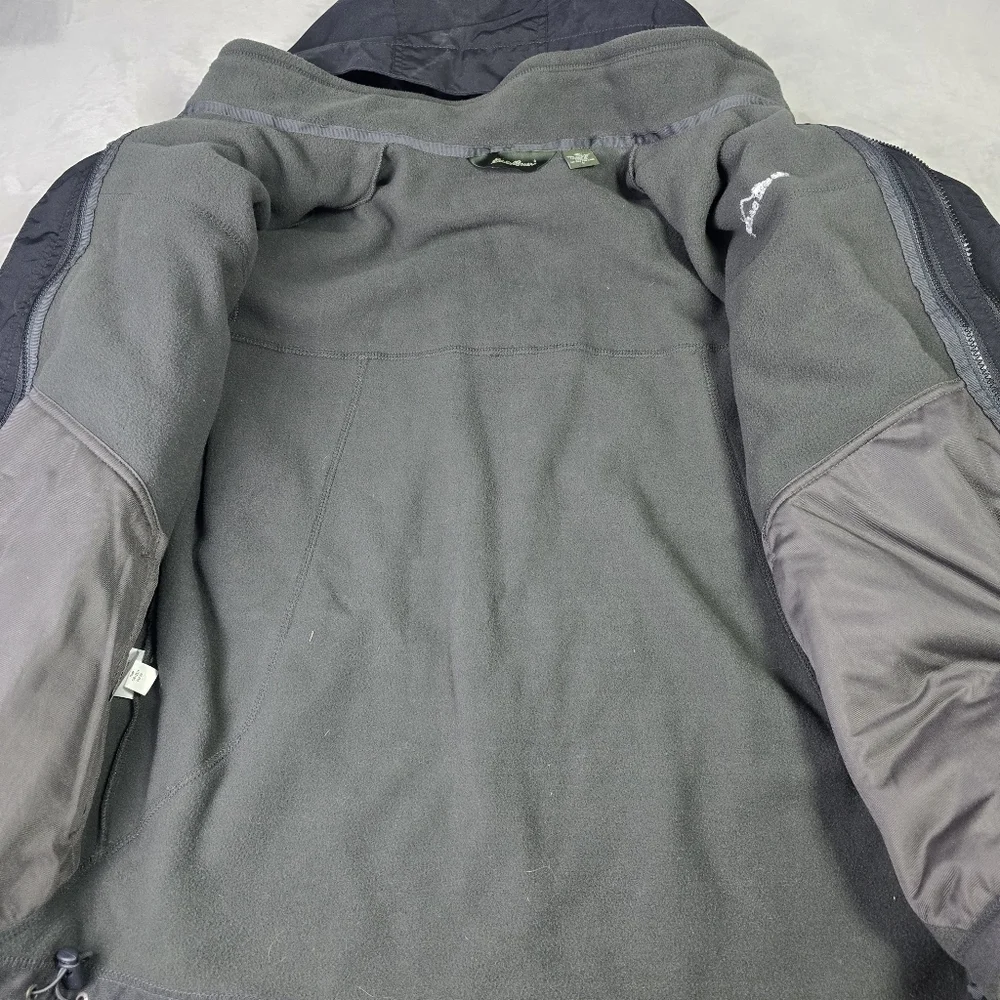 Eddie Bauer Removeable Fleece Lined Rain Jacket Sz Lg Black Removeable Hood